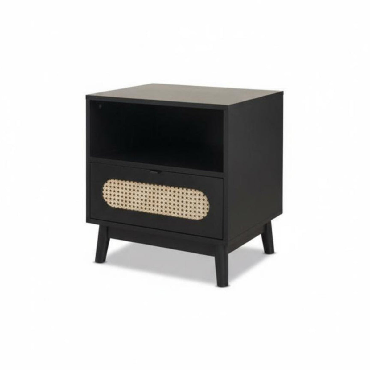 Wicker Drawer End Table Minimalist aesthetic Nightstand Woven Rattan Design