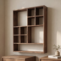 Wall-Mounted Wooden Shelf Space-Saving Wooden Shelf with Compartments Decorative Display Rack for Bedroom, Study