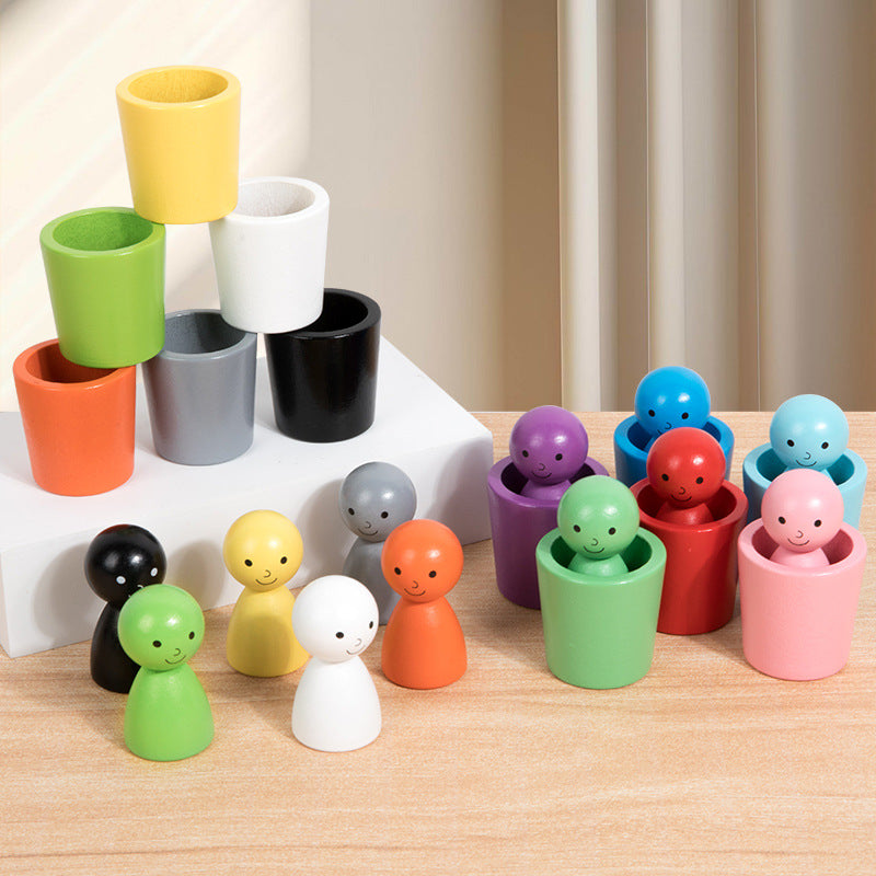 Wooden Montessori Color Matching Sorting Cups Toy for Cognitive Training