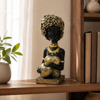 African Woman Sculpture Gold Accents Lady Figurine Decorative for Living Room