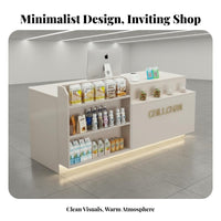 Shop Front Counter Easy to Clean Retail Counter with Display Shelves Wear-Resistant Modern Store Welcome Desk for Retailers, Pharmacy, Boutique, Cafe