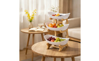 Fruit Tray Stand with Bamboo Rack Tiered Three Tier Serving Tray 3 Tier Fruit Basket Elegant Serving Stand with Bowls for Hosts