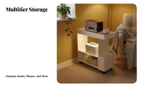 Narrow C-Shaped Table Space-Saving Nightstand 2-Tier Storage for Study, Students