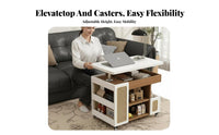 Movable with casters Adjustable C-Shaped End Table Space-Saving C-Shaped Rolling Table 2-Tier Storage Mobile trolley Lockable Casters for Apartment Dwellers, Students, distant Workers, Living Room, Small areas, Bedroom, Home Office
