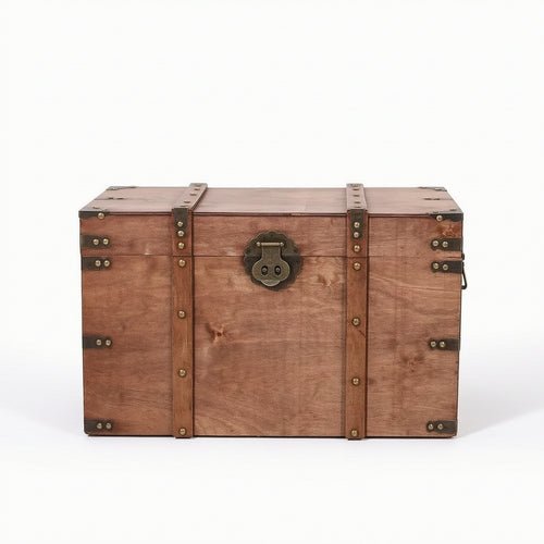 Storage Trunk with Hinged Lid Vintage-Style Wooden Trunk Antiqueinfluenced