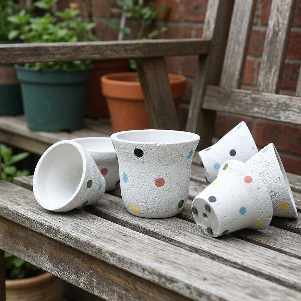 Plant Pots for Indoor Plants and Succulents, Pack of 9 Round Containers for Home Office Decor, Nordic Polka Dot Style, Gifts for Mom