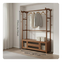 Freestanding Clothes Rack with Cabinet Large Capacity Wardrobe Organizer with Drawers and Shelves Space Saving Coat Stand with Storage for Closet