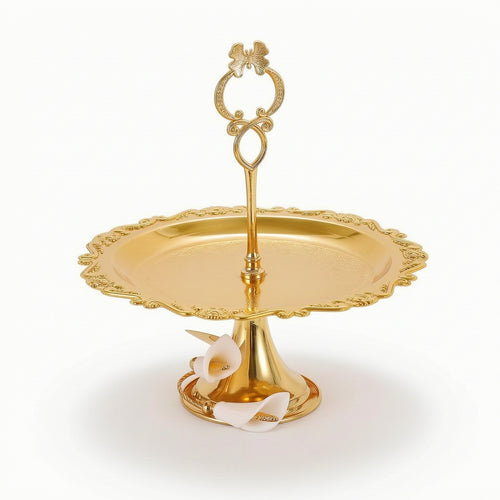 Dessert Stand with Handle Polished Serving Tray Round for Buffets, Party Hosts