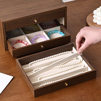 Walnut Multi-Layer Jewelry Box with Dustproof Wooden Storage