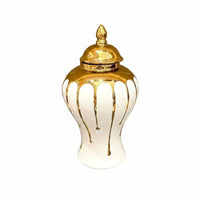 Urn Style Jar Gold Electroplated Decorative Ceramic Jar Glossy Lidded Memorial Vase