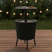 Rattan Ice Container Table Easy Clean Black Drink Cooler Table Large Capacity