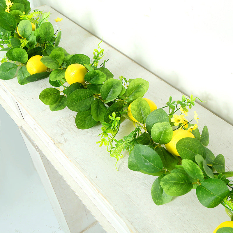 Artificial Lemon Vine with Spring Leaves and Grass Decor