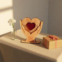 Wooden Heart Puzzle Ornament Handmade Heart Puzzle Statue Unique Grain Table Ornament for Parents, Office