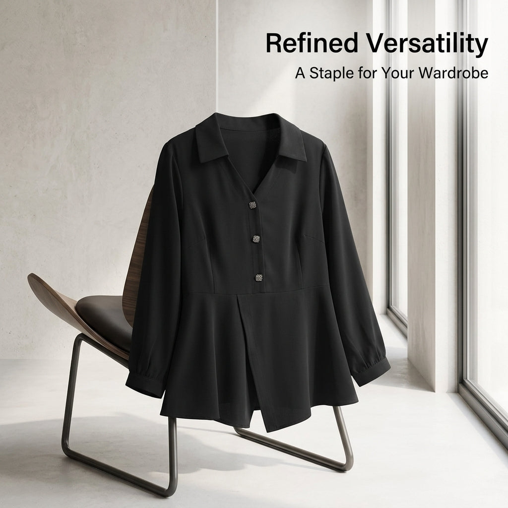 Ladies V-Neck Blouse with Three Quarter Sleeves, Plus Size Womens Blouses with Waist Cinching Design for Work Wear
