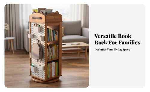 360-Degree Rotation children's Rotating Bookcase Rainbow Design Revolving Book Rack Floor-Standing Bookshelf Large Capacity for Toddlers, Students, Living Room, Reading Corner, Playroom, Nursery