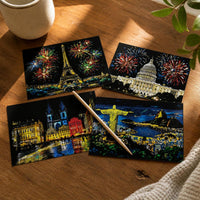 A4 Scratch Art Paper Set with Cityscapes and Famous Landmarks for Creative DIY Art
