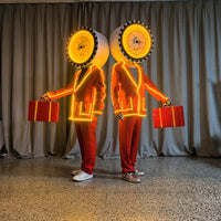 LED Light-Up Costume Cartoon Headpiece Clock Person Red Suit with Yellow Flashing Light for Bar Parades