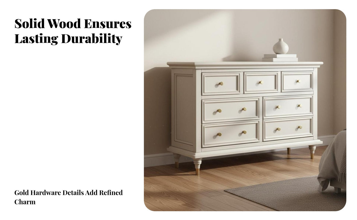 Light Luxury Design American Design Dresser Sturdy and Long-Lasting Solid Wood Chest of Drawers Metal Handles Bedroom Storage Cabinet Scratch Resistant for Homeowners, Families, Renters, Living Room, Hallway, Entryway