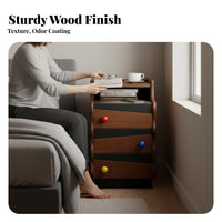 Slim 3-Drawer End Table Retro Design Nightstand Safe Rounded Rim S