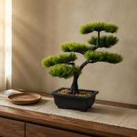 Tabletop Conifer Bonsai Low Maintenance Artificial Potted Conifer Green