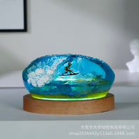 Resin Ocean Night Light Decor with Coral and Surfing Theme