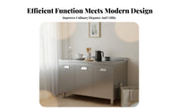 Waterproof Stainless Steel Kitchen Cabinet Easy to Clean Freestanding Kitchen Base Unit Rust-Resistant 2-Door Storage Cabinet Metal Legs Food-Grade Material for Homeowners, Interior Design Enthusiasts, Dining Room, Restaurant, Hallway, Entryway