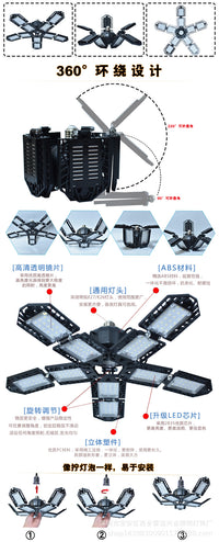led车库灯 工矿灯10叶 折叠变形仓库吊灯 调节LED灯工业照明灯具