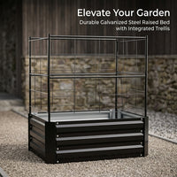 Outdoor Raised Garden Bed with Trellis, Galvanized Metal Planter Box for Vegetables Herbs Flowers