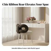 Upholstered Makeup Chair Sturdy Build ribbon rear Stool 360° rotate for Bedroom