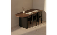 Minimalist Dining Table with Ribbed Base Wood Grain Half-Oval Dining Table Compact Furniture Sturdy for Kitchen