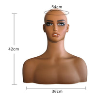 Mannequin Head with Shoulders PVC Mannequin Bust Ear-Shaped Structure Wig Display Head