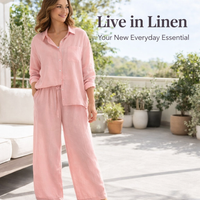 Airport Outfit 2 Piece Set for Women with High Waisted Trousers, Linen Blend Travel Lounge Wear, Plus Size Casual