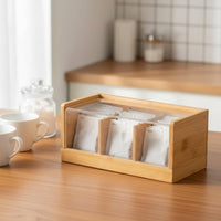 Compartmentalized Design Divided Tea Storage Box Bamboo Tea Bag Organizer for Office, Kitchen, Pantry, Countertop