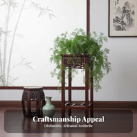 Chinese Design Floor Planter Rack Oriental Design Plant Holder Antique Look Hollow-Carved Pattern for Living Room, Balcony