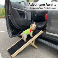 Dog Steps for Bed and Sofa with Adjustable Height Wooden Ramp, Pet for Small and Cats with Scratch Board, Feeding Tray Included