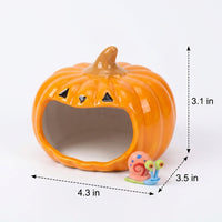 Ceramic Pumpkin Hideout Reptile Hide, Crested Gecko Tank Accessories for Small Pets, Glazed Small Animal Habitat Decor