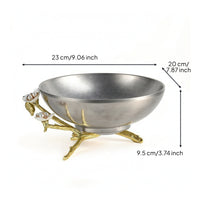 Decorative Bowl with Floral Base Silver-Tone Stainless Steel Fruit Bowl Glossy