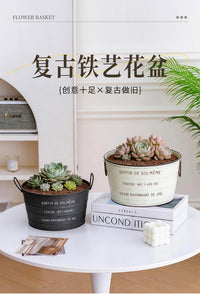跨境做旧复古铁皮花盆装饰摆件拍摄道具乡村田园风花桶装饰
