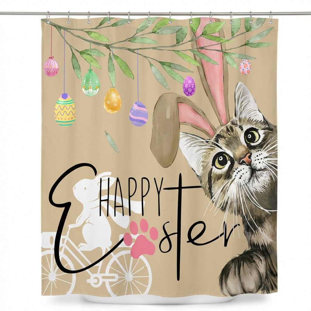 Easter Shower Curtain Crisp Printing Easter Bunny Shower Curtain Easy Installation for Homeowners, Families, Bathtub Area