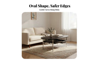 Oval Stand with Sliding Tray Modern Minimalist Tea Table Medieval Design Ample Storage for Homeowners, Renters
