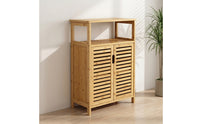 Bamboo Storage Cabinet Sturdy Cabinet with Slatted Doors Easy to Maintain