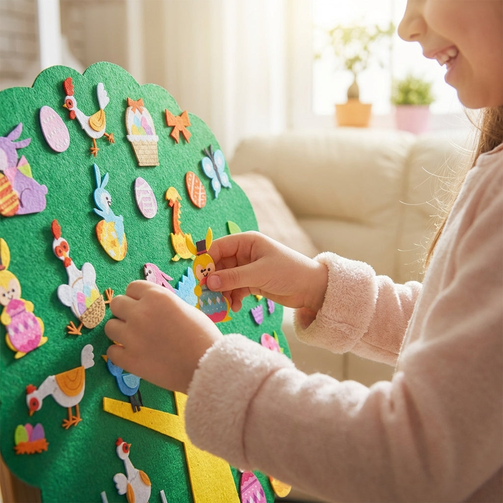 DIY Textile Easter Tree Easter Egg Tree Bouquet Kit Great Kids Gift Easter Tree Wall Hanging Develops Creativity Detachable Ornament Textile Board for Young Children