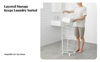 With Wheels 3 Tier Rolling Laundry Hamper Breathable Mesh 3 Tier Laundry Basket Space-Saving Storage Trolley Multi-Purpose for Families, Homeowners, Students, Bathroom, Bedroom, Dorm Room