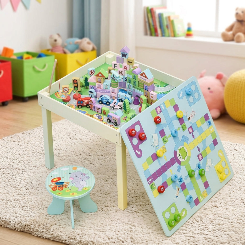 Kids' Table with Storage, Multifunctional Activity Table for 7-14 Years Old, Play Table with Compartments