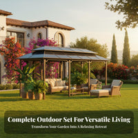 Gazebo with Swing Solid Roof Gazebo with Seating Multi-Functional Design Garden Swing Canopy for Families, Homeowners, Backyard, Patio, Deck