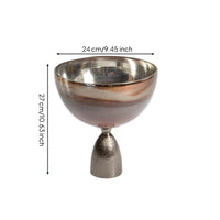 Glass Bowl with Aluminum Base Sculptural Decorative Pedestal Dish Reflective