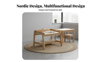 Multi-Functional Wooden Kids Table and Chair Set Solid Wood Adjustable Height Toddler Desk and Stool Child-Friendly Design Children's Art Table with Paper Roll Long-Lasting Construction for Toddlers, Kindergarteners, Parents, Nursery, Daycare, Classroom