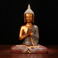 Gold Thai Buddha Statue Ornate Buddha Statue Praying Sculpture Lustrous for Buddhists, Collectors, Meditation Room, Entryway, Office