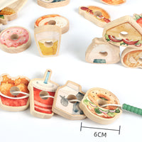 Wooden Bead Threading Toy for Kids, Fruit and Dessert Theme, Early Learning
