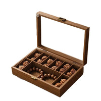 Walnut Wood Storage Box for Walnuts and Bracelets, Transparent Lid, Large Capacity